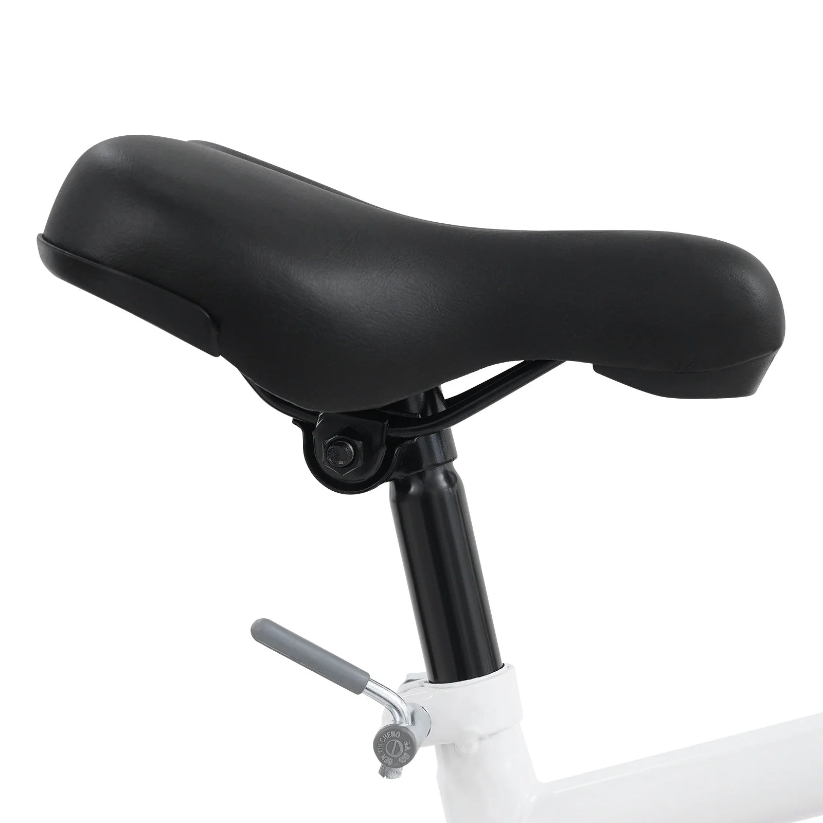 Close-up of a black bicycle seat on a white background